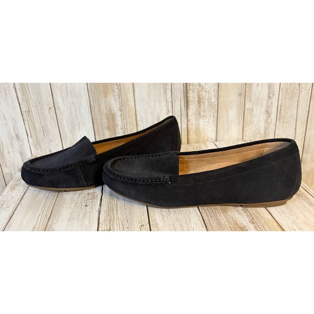 Vionic Blue Suede Loafers size 9.5W Slip On Flats Casual Shoe 9 1/2 Wide